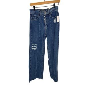NWT PacSun Baggy Jeans M Rodeo Wash Faux Distressed Wide Leg Women's 26 Modest